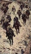 Giovanni Fattori Kavalleriecorps auf einer Dorfstrasse oil painting on canvas